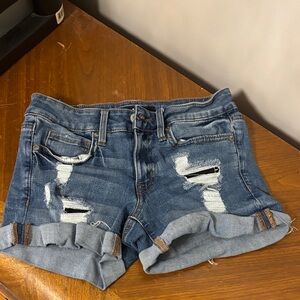 Trendy Blue Distressed Jean Shorts